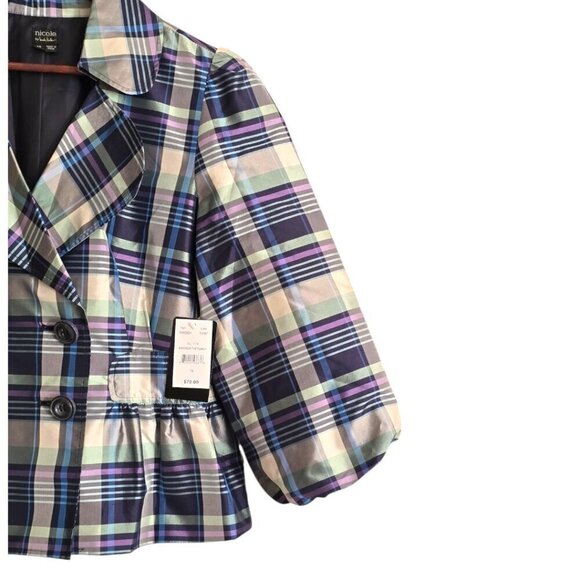 Nicole Miller NWT Plaid Silk Blend Double Breasted Peplum Blazer Sz 14 - Picture 4 of 10
